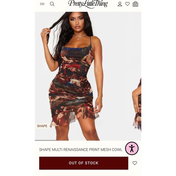 Pretty Little Thing Shape Multi Renaissance Mesh Ruched Mini Dress Plus Size 20 - Picture 9 of 9